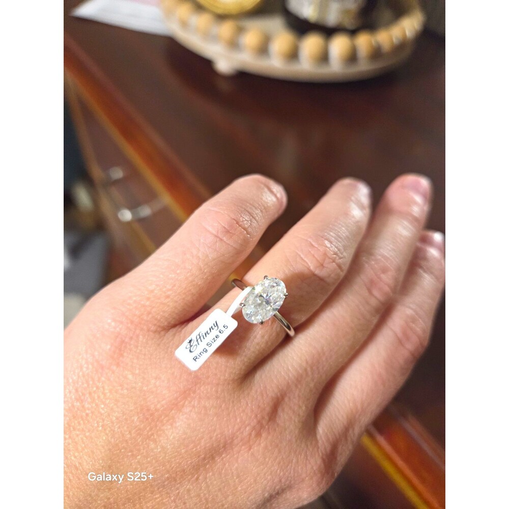 Effinny 925 Sterling Silver 3ct Oval White Moissanite Solitaire Ring Size 6.5